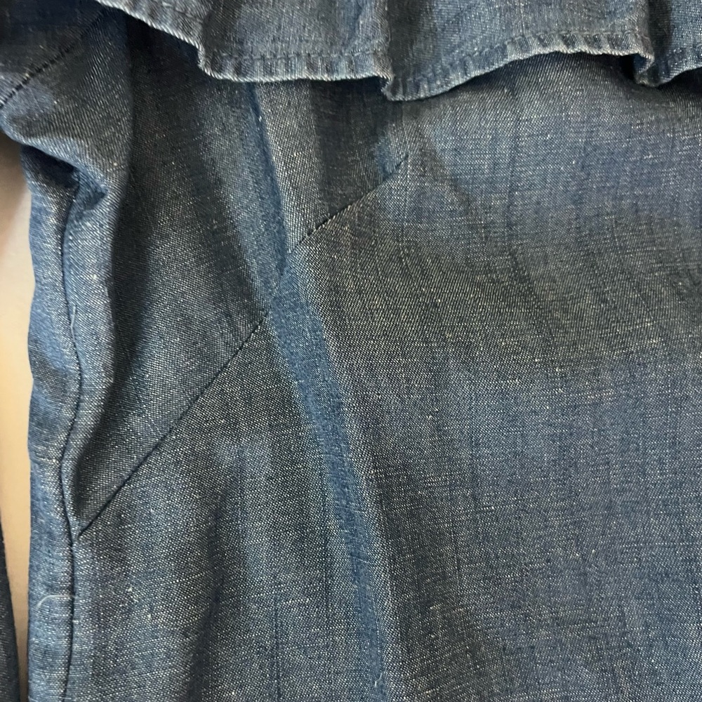 LOFT Blue Denim Cold-Shoulder Ruffle Top - Picture 6 of 6